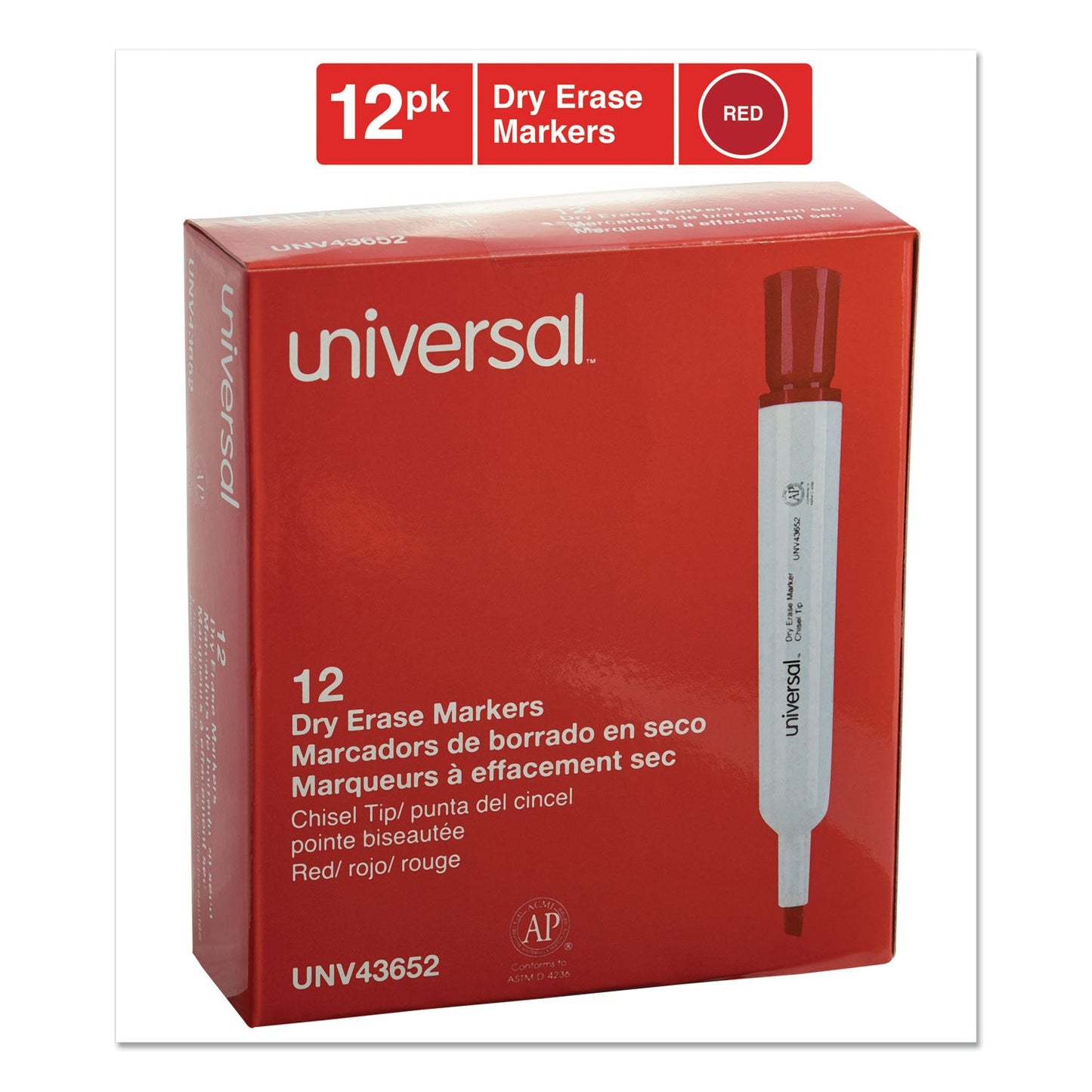 Universal Dry Erase Marker, Broad Chisel Tip, Red, Dozen