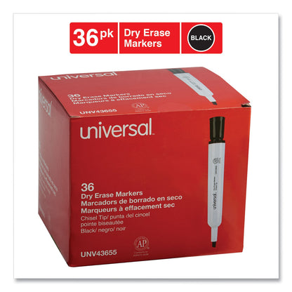 Universal Dry Erase Marker Value Pack, Broad Chisel Tip, Black, 36/Pack