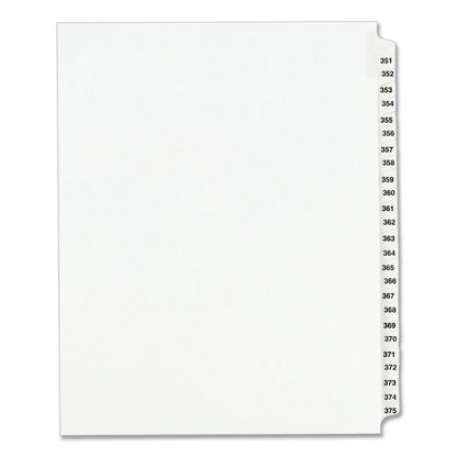 Avery Preprinted Legal Exhibit Side Tab Index Dividers, Avery Style, 25-Tab, 351 to 375, 11 x 8.5, White, 1 Set, (1344)