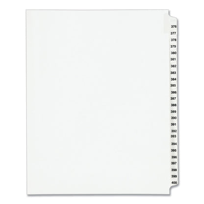 Avery Preprinted Legal Exhibit Side Tab Index Dividers, Avery Style, 25-Tab, 376 to 400, 11 x 8.5, White, 1 Set, (1345)