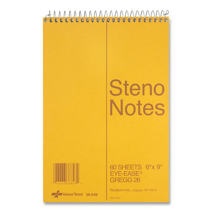 National Standard Spiral Steno Pad, Gregg Rule, Brown Cover, 60 Eye-Ease Green 6 x 9 Sheets