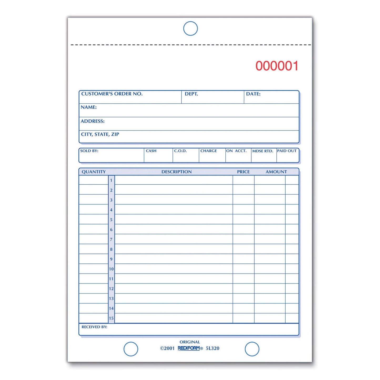 Rediform Sales Book, Three-Part Carbonless, 5.5 x 7.88, 1/Page, 50 Sets/Book