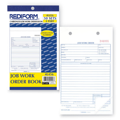 Rediform Job Work Order Book, Two-Part Carbonless, 5.5 x 8.5, 1/Page, 50 Forms