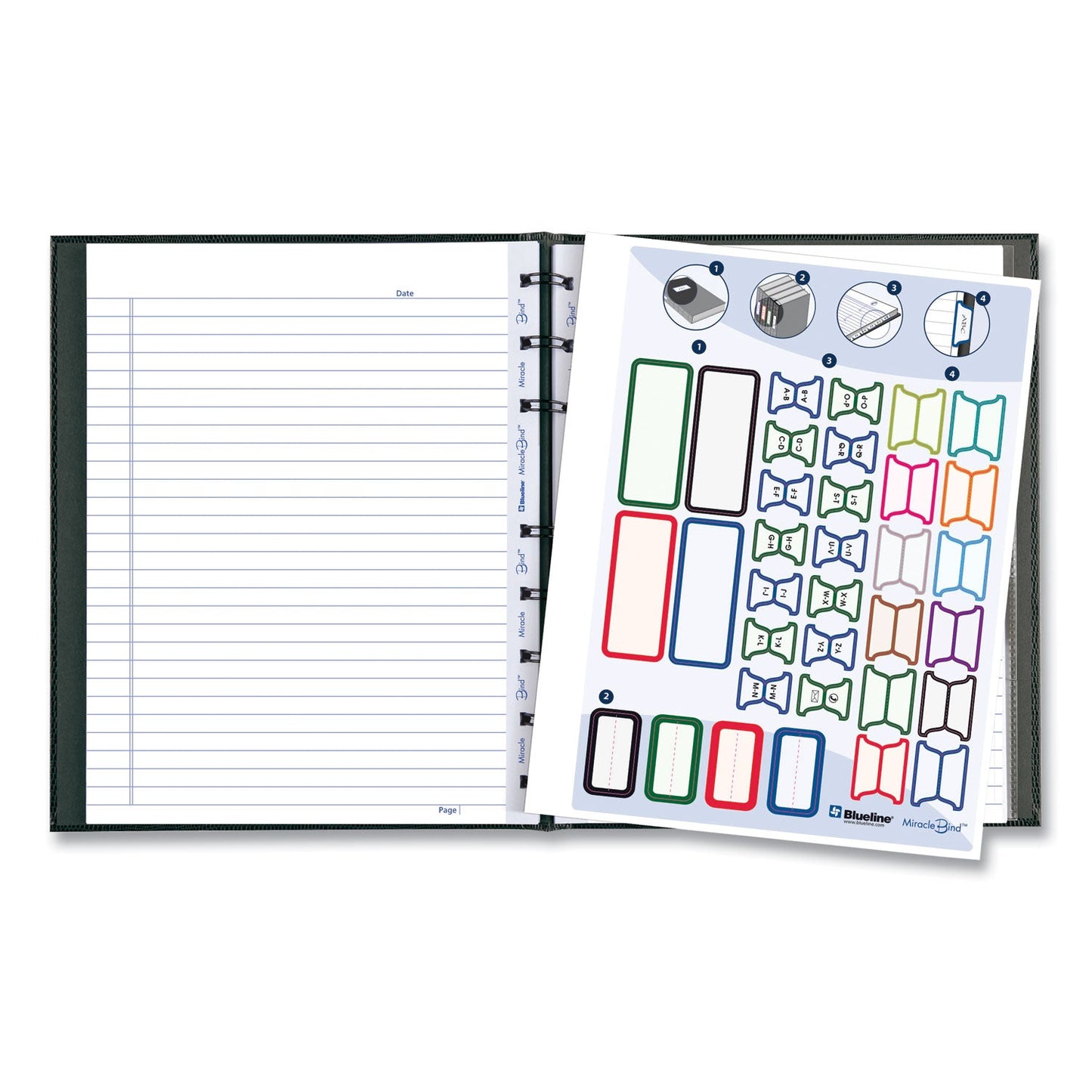 Blueline MiracleBind Notebook, 1 Subject, Medium/College Rule, Black Cover, 9.25 x 7.25, 75 Sheets