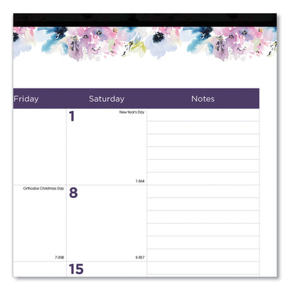 Blueline Passion Monthly Deskpad Calendar, Floral Artwork, 22 x 17, White/Multicolor Sheets, Black Binding, 12-Month (Jan-Dec): 2023