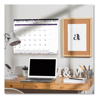 Blueline Passion Monthly Deskpad Calendar, Floral Artwork, 22 x 17, White/Multicolor Sheets, Black Binding, 12-Month (Jan-Dec): 2023