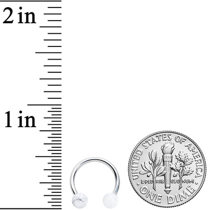 16G 3/8 White Stone Ball End Internally Threaded Horseshoe