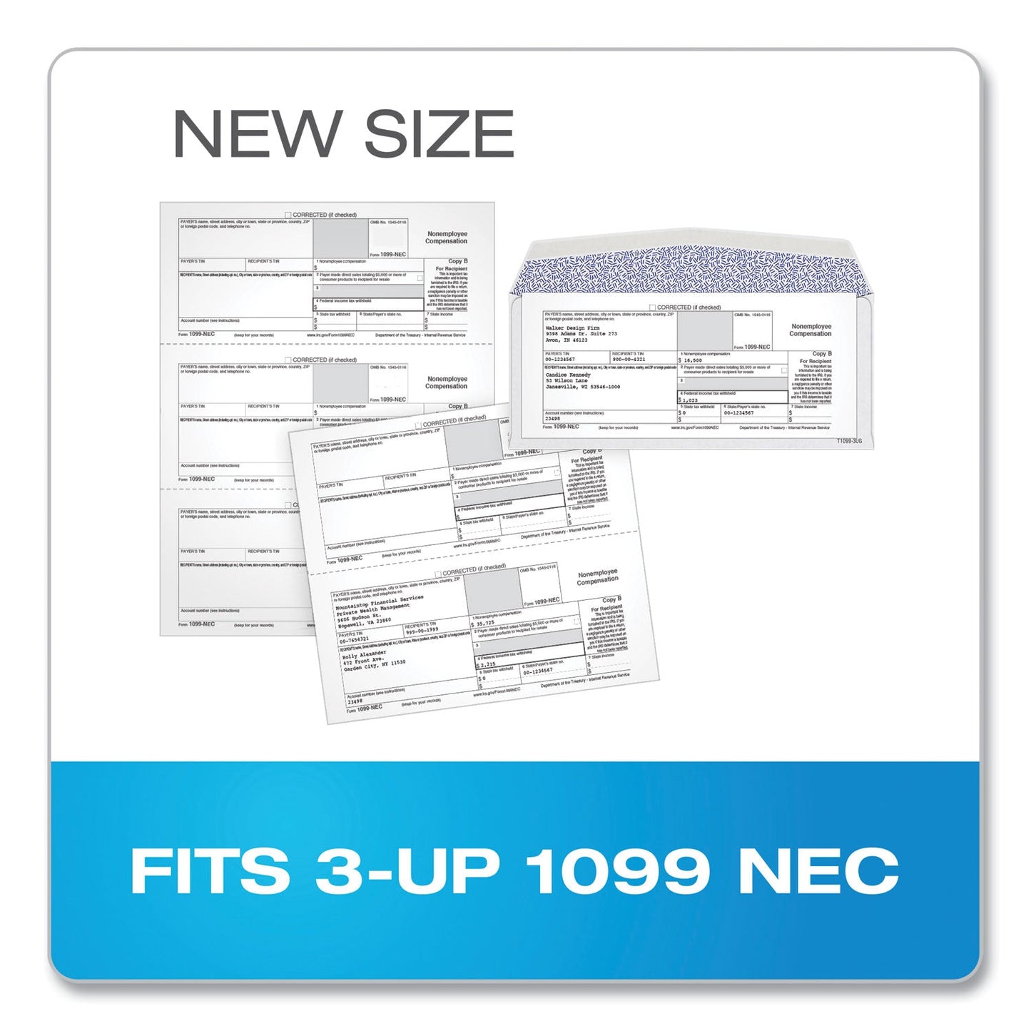 TOPS 1099 Double Window Envelope, Commercial Flap, Gummed Closure, 3.75 x 8.75, White, 24/Pack