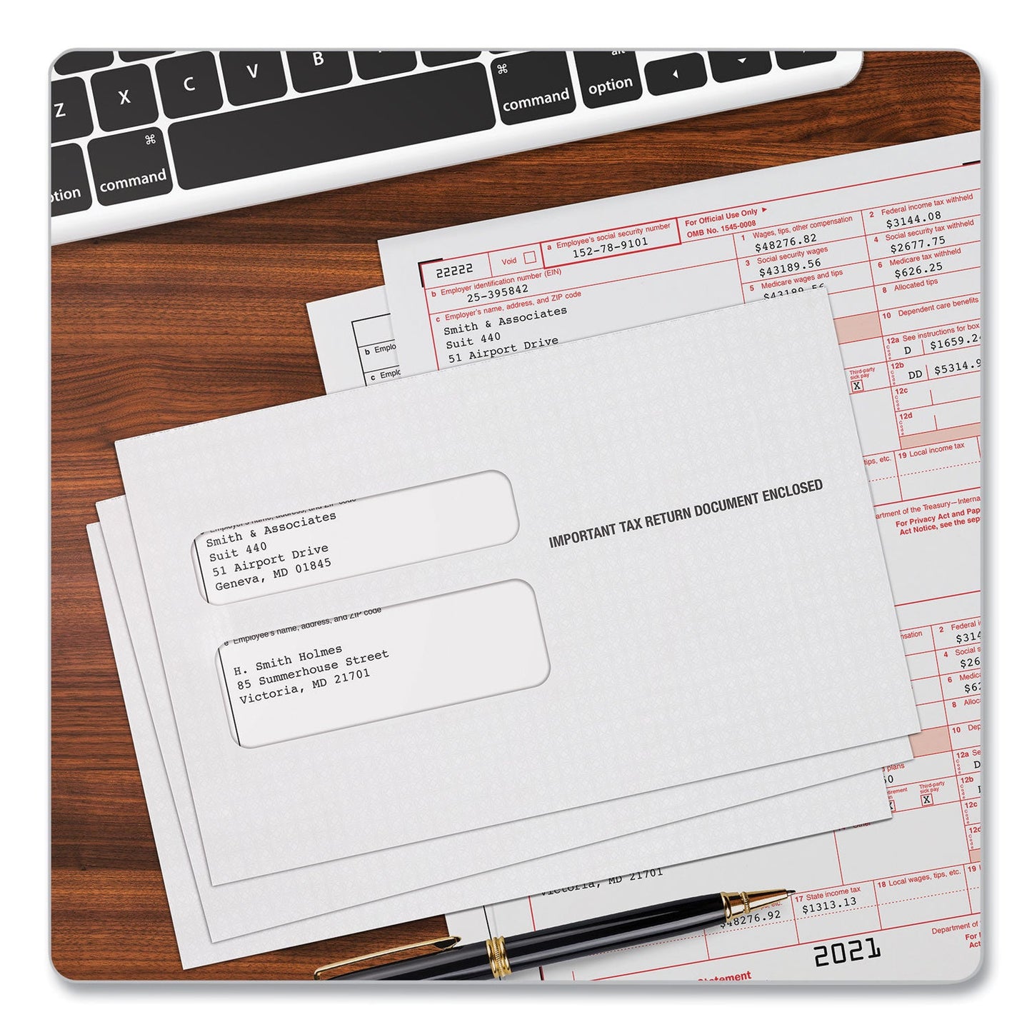 TOPS W-2 Laser Double Window Envelope, Commercial Flap, Gummed Closure, 5.63 x 9, White, 50/Pack