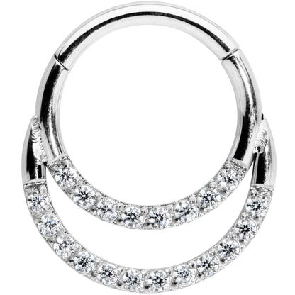 16G 5/16 Clear CZ Gem Double Row Hinged Segment Ring