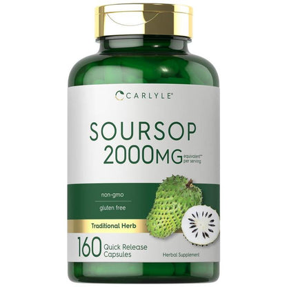 Carlyle Soursop Leaves | 2000Mg | 160 Capsules | Traditional Herb | Non GMO, Gluten Free Supplement