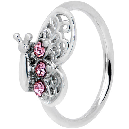 20G 5/16 Pink Gem Lacy Butterfly Nose Hoop