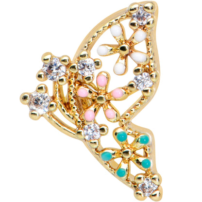 16G 1/4 Clear CZ Gem Gold Tone Abstract Butterfly Cartilage Tragus