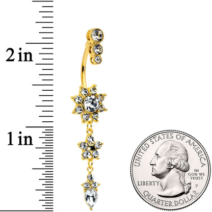 Clear Gem Gold Tone Triple Drop Star Dangle Belly Ring