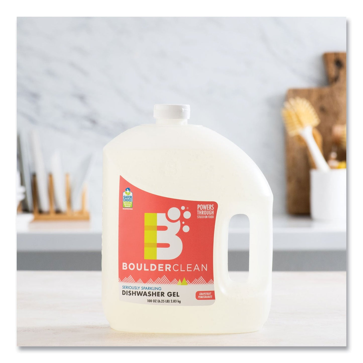 Boulder Clean Dishwasher Detergent, Grapefruit Pomegranate, 100 oz Bottle, 4/Carton