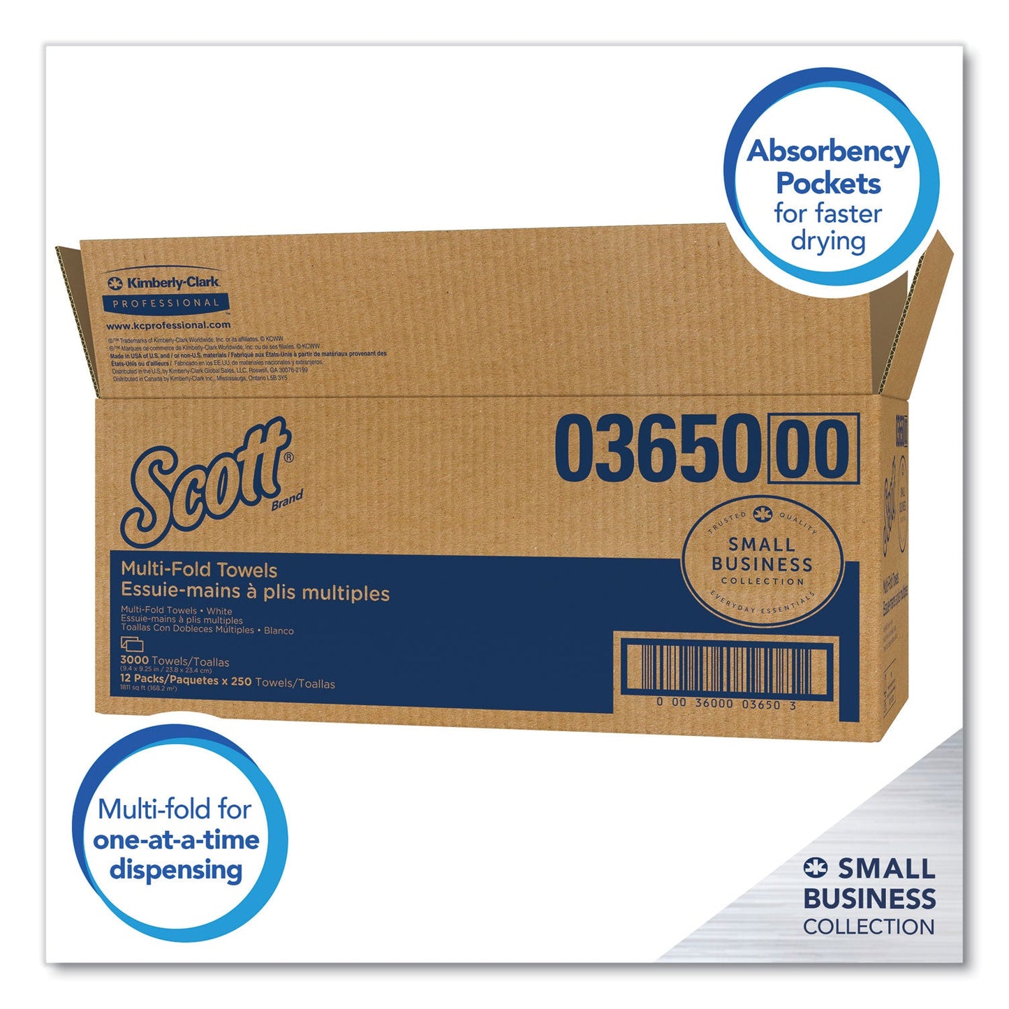 Scott Multi-Fold Towels, Absorbency Pockets, 9.2 x 9.4, White, 250 Sheets/Pack