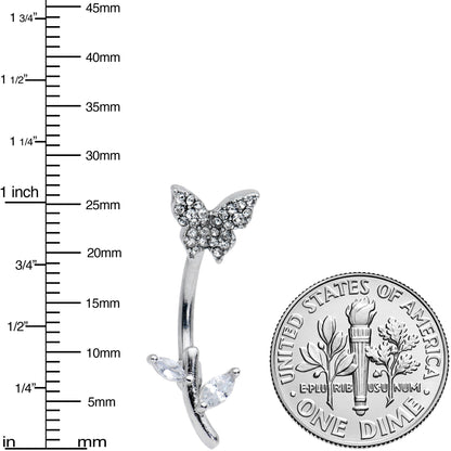 Clear Gem Branch Butterfly Top Mount Belly Ring