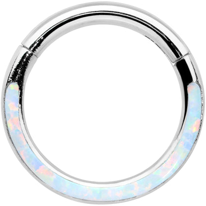 16G 5/16 White Synthetic Opal Bottom Curve Hinged Segment Ring