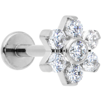 16G 5/16 Clear CZ Gem G23 Titanium Flower Labret Monroe Tragus