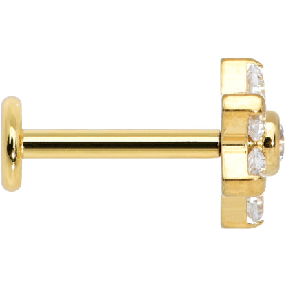 16G 5/16 Clear CZ Gem Gold Hue G23 Titanium Flower Labret Tragus