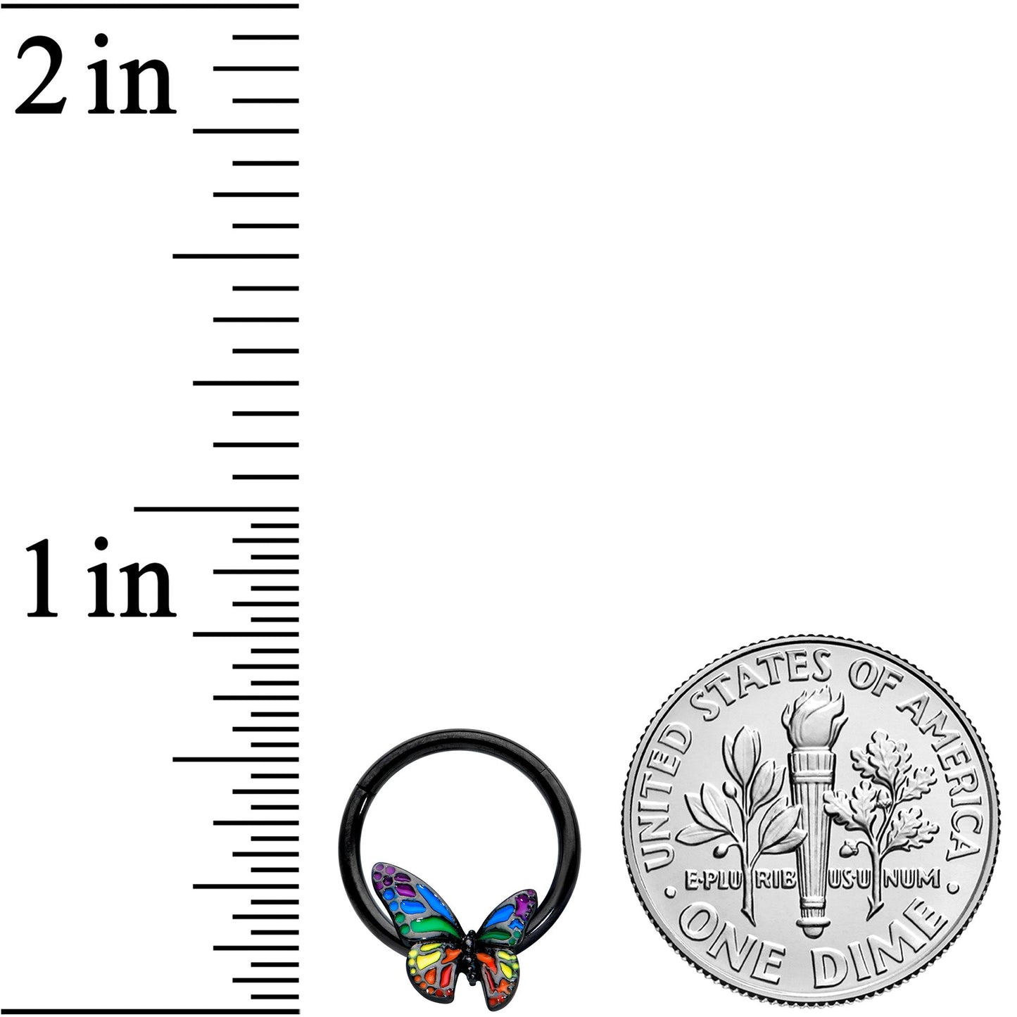 16G 3/8 Black Rainbow Pride Butterfly Hinged Segment Ring