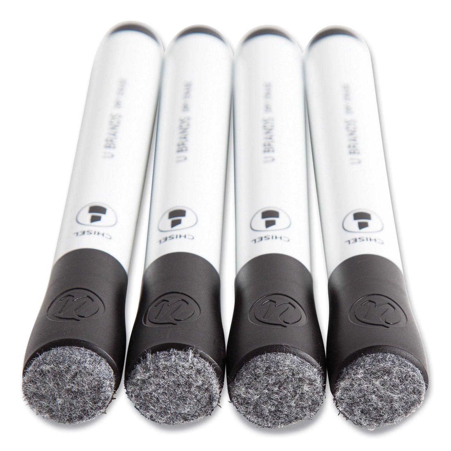 U Brands Chisel Tip Low-Odor Dry-Erase Markers with Erasers, Broad Chisel Tip, Black, Dozen
