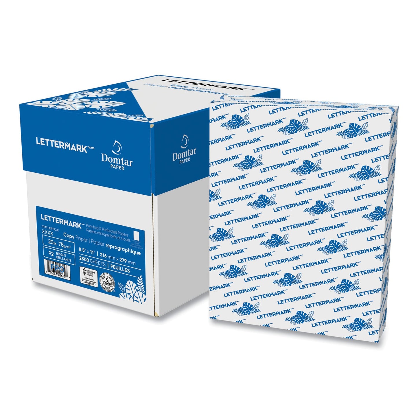 Lettermark Custom Cut-Sheet Copy Paper, 92 Bright, 5-Hole (5/16") Top Punched, 20 lb Bond Weight, 8.5 x 11, White, 500/Ream