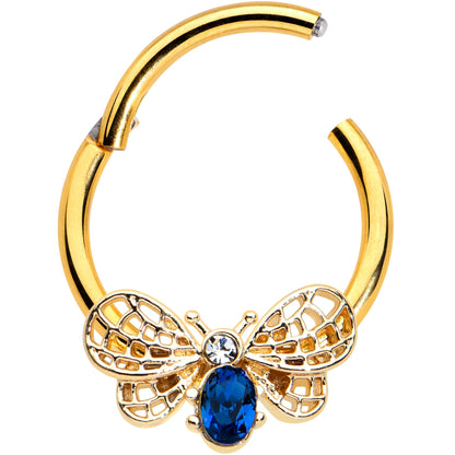 16G 3/8 Blue Gem Gold Tone Beautiful Bee Hinged Segment Ring