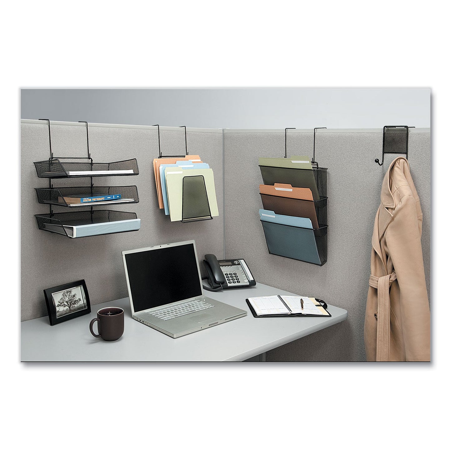 Fellowes Mesh Partition Additions Six-Step File Organizer, 7.5 x 10.63 x 17, Over-the-Panel/Wall Mount, Black