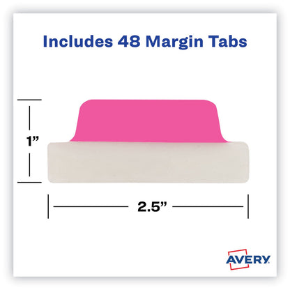 Avery Ultra Tabs Repositionable Tabs, Margin Tabs: 2.5" x 1", 1/5-Cut, Assorted Neon Colors, 48/Pack