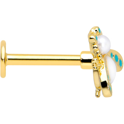 16G 5/16 White Gem Gold Tone Snow Bug Labret Monroe Tragus