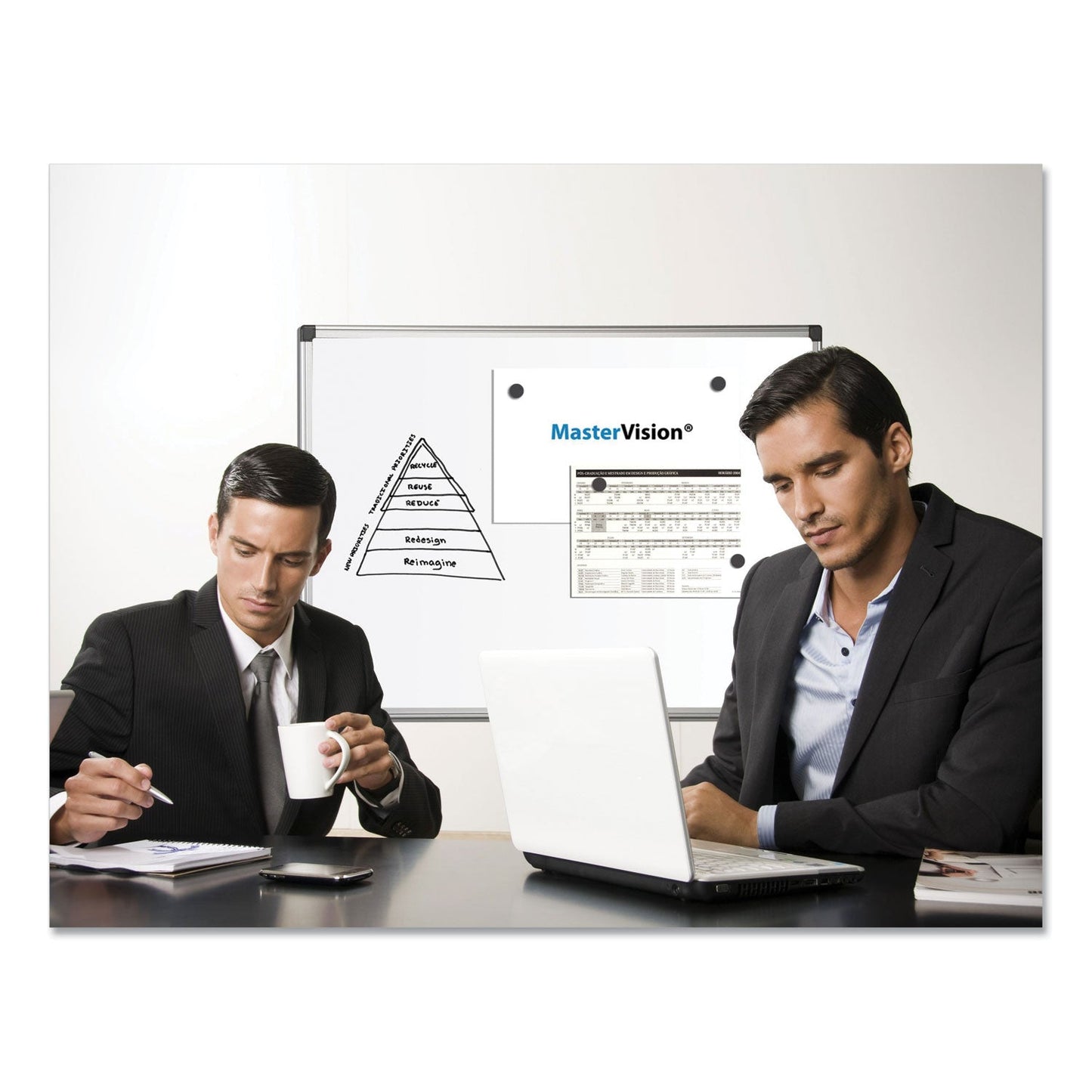 MasterVision Porcelain Value Dry Erase Board, 48 x 96, White, Aluminum Frame