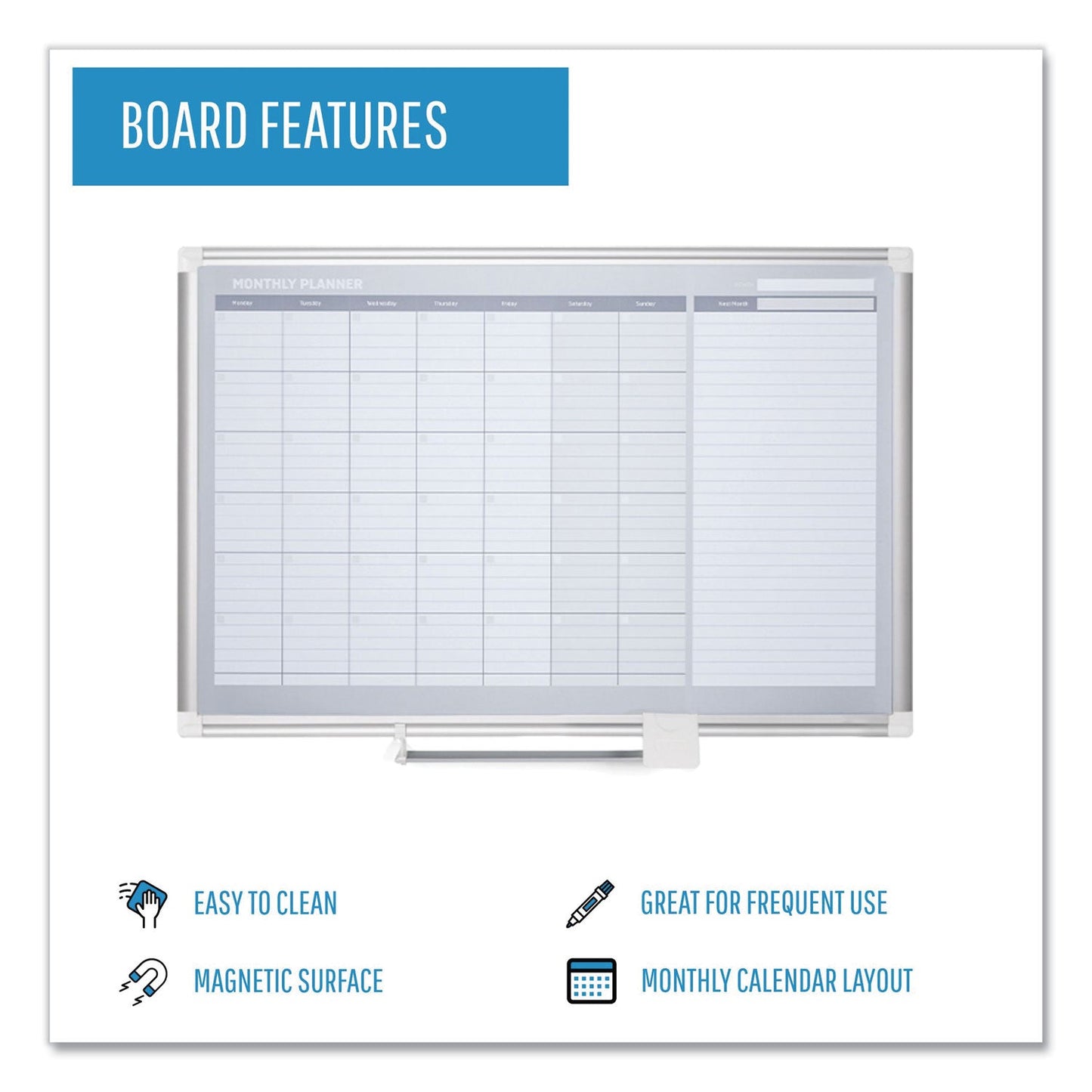 MasterVision Monthly Planner, 36x24, Silver Frame
