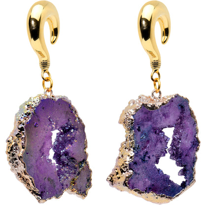 2G Gold Tone Purple Druzy Stone Curved Taper Ear Weights