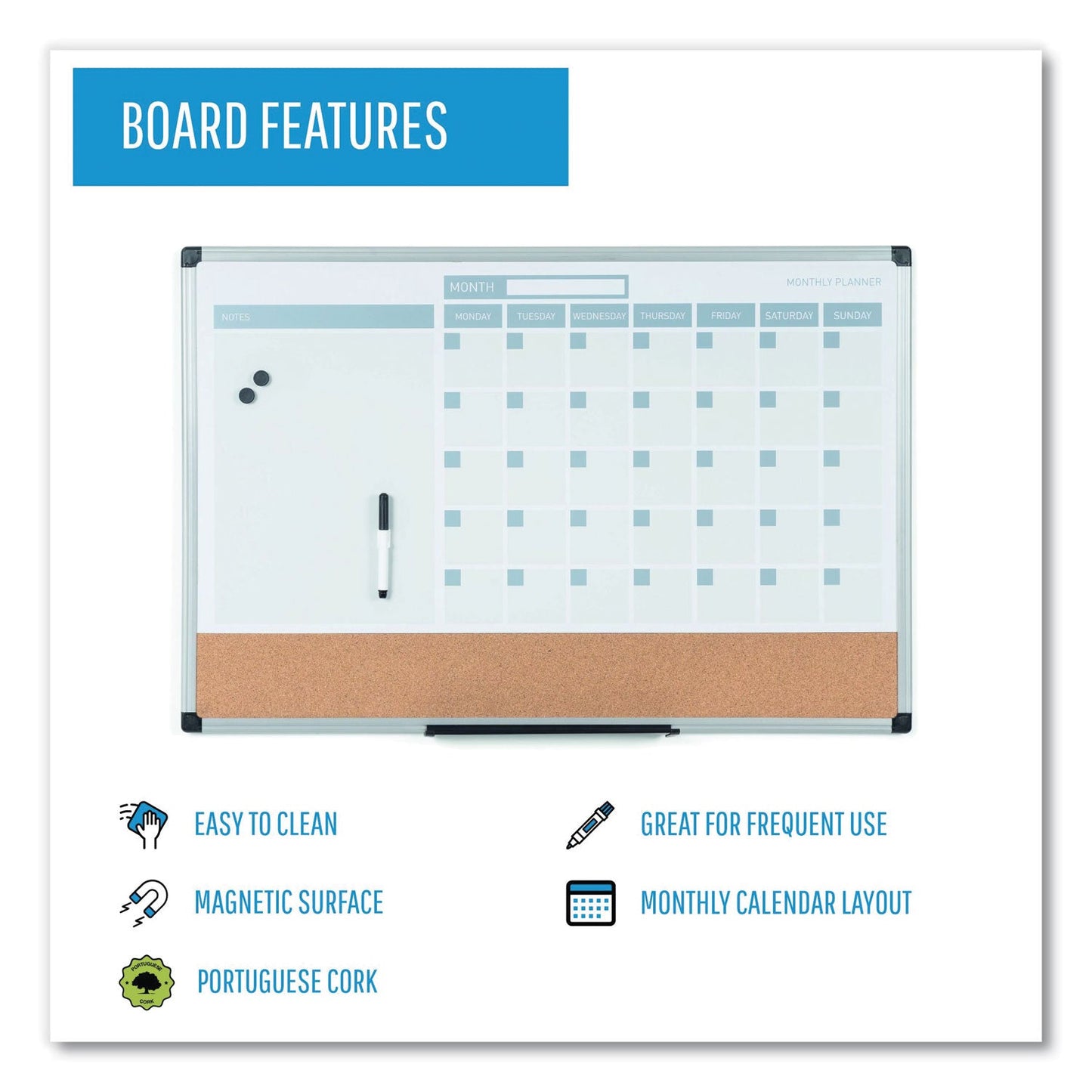 MasterVision 3-in-1 Calendar Planner Dry Erase Board, 36 x 24, Silver Frame