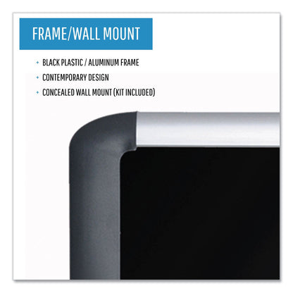 MasterVision Black fabric bulletin board, 96 x 48, Silver/Black