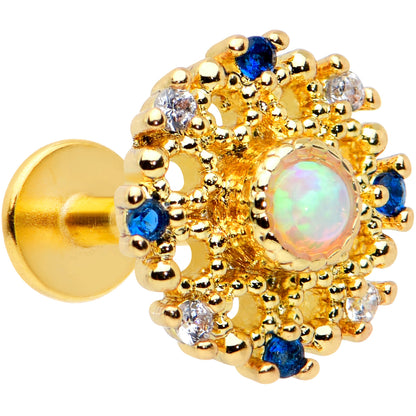 16G 1/4 White Synthetic Opal Gold Tone Sun Labret Monroe Tragus