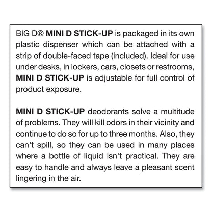 Big D Industries Mini D Stick-Up Deodorant, Mountain Air, 2.5 oz Dispenser, 12/Box