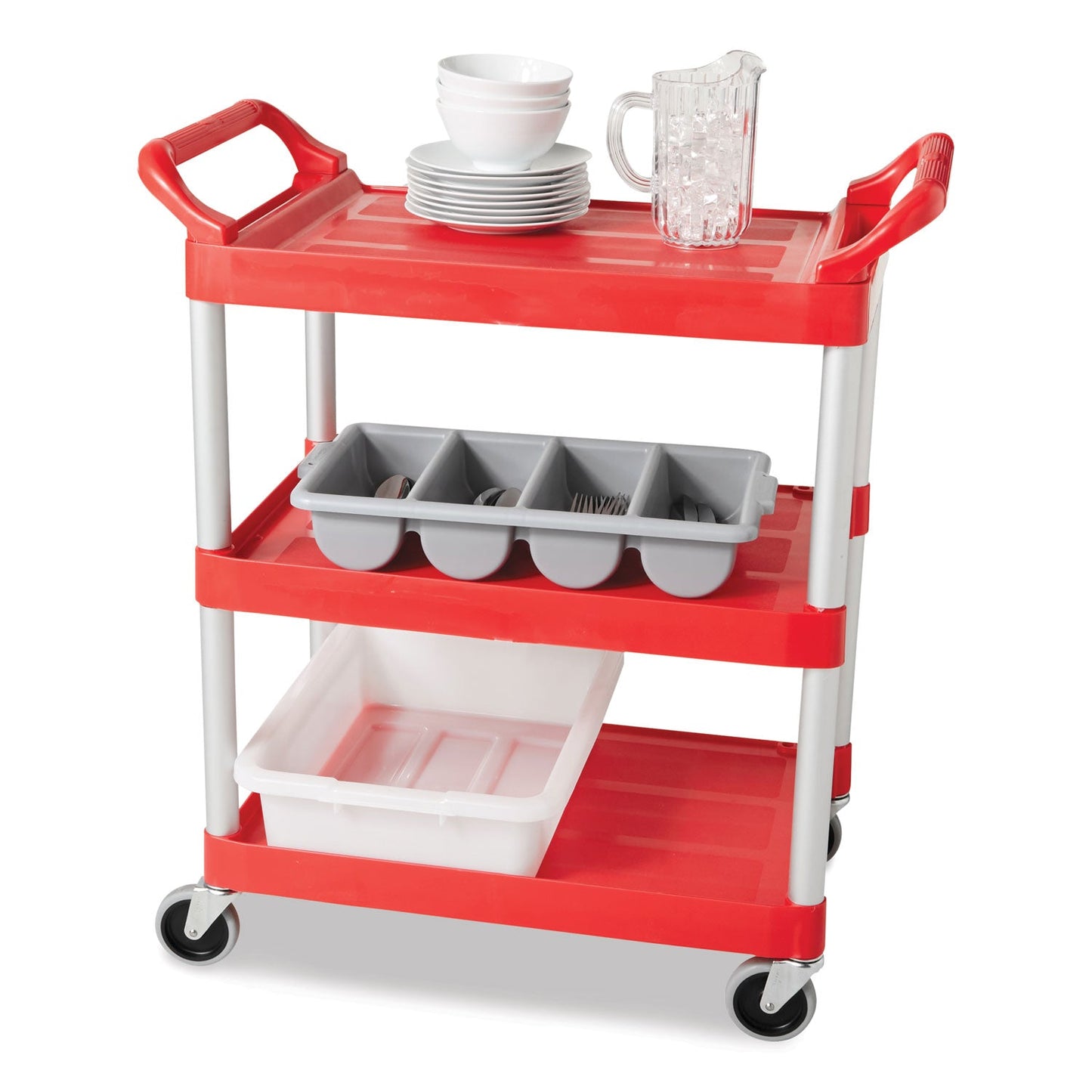 Rubbermaid Cutlery Bin, 4 Compartments, Plastic, 11.5 x 21.25 x 3.75, Plastic, Gray