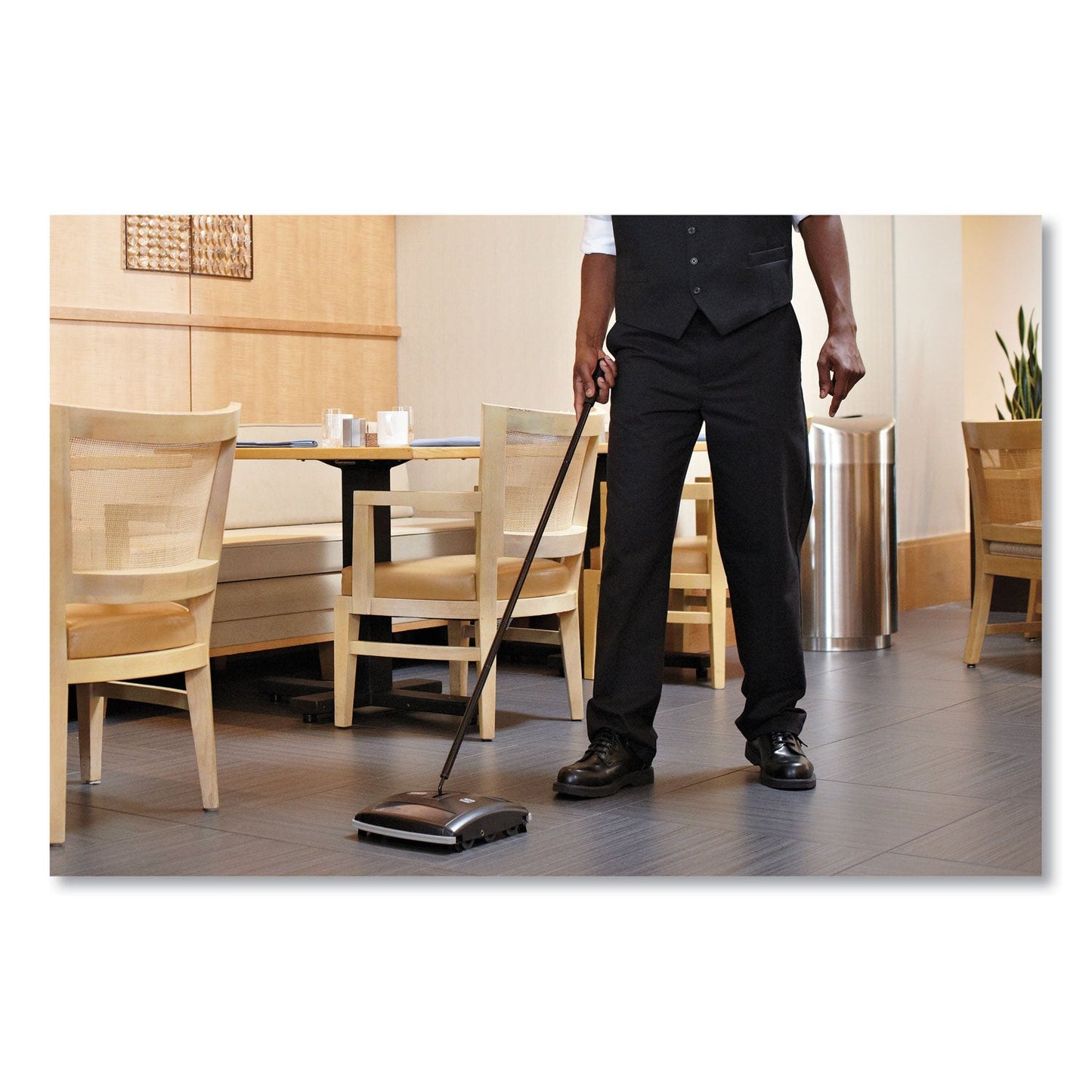 Rubbermaid Brushless Mechanical Sweeper, 44" Handle, Black/Yellow