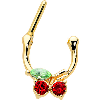 16G 5/16 Red Green Gem Gold Tone Tasty Cherry Cartilage Clicker