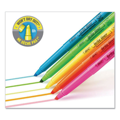 BIC Brite Liner Highlighter, Fluorescent Pink Ink, Chisel Tip, Pink/Black Barrel, Dozen