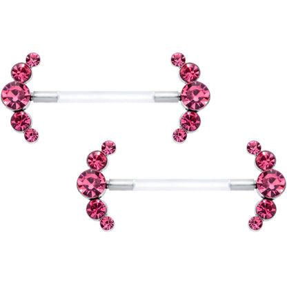 14G 13/16 Pink Gem Bioplast Simple Curvation Barbell Nipple Ring Set