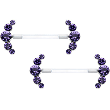 14G 13/16 Purple Gem Bioplast Simple Curvation Nipple Ring Set