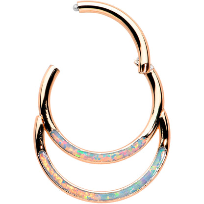 16G 3/8 White Synth Opal Rosy Tone Double Row Hinged Segment Ring