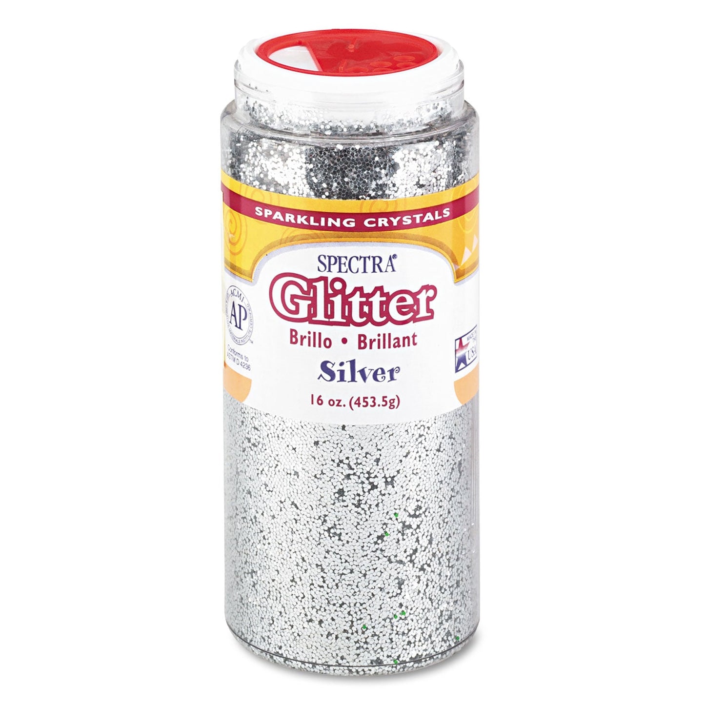 Pacon Spectra Glitter, 0.04 Hexagon Crystals, Silver, 16 oz Shaker-Top Jar