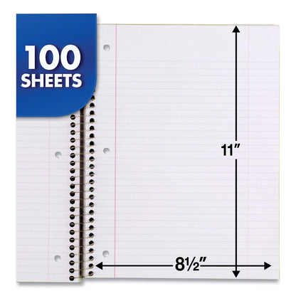 Mead Spiral Notebook, 3-Hole Punched, 1 Subject, Medium/College Rule, Randomly Assorted Covers, 11 x 8, 100 Sheets