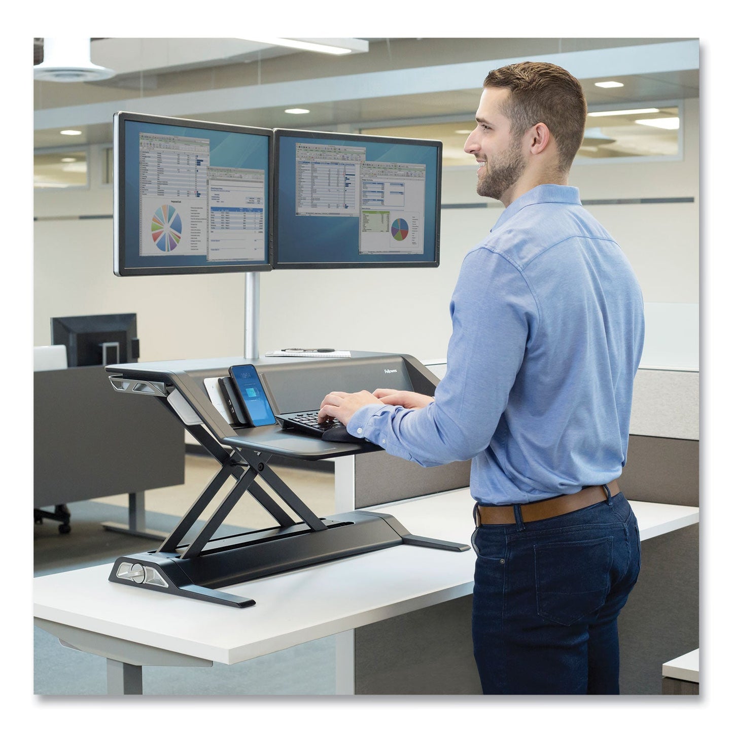 Fellowes Lotus Dual Monitor Arm Kit, For 26" Monitors, Silver, Supports 13 lb