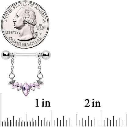 14G 9/16 Pink Gem Crowning Glory Chain Dangle Nipple Ring Set