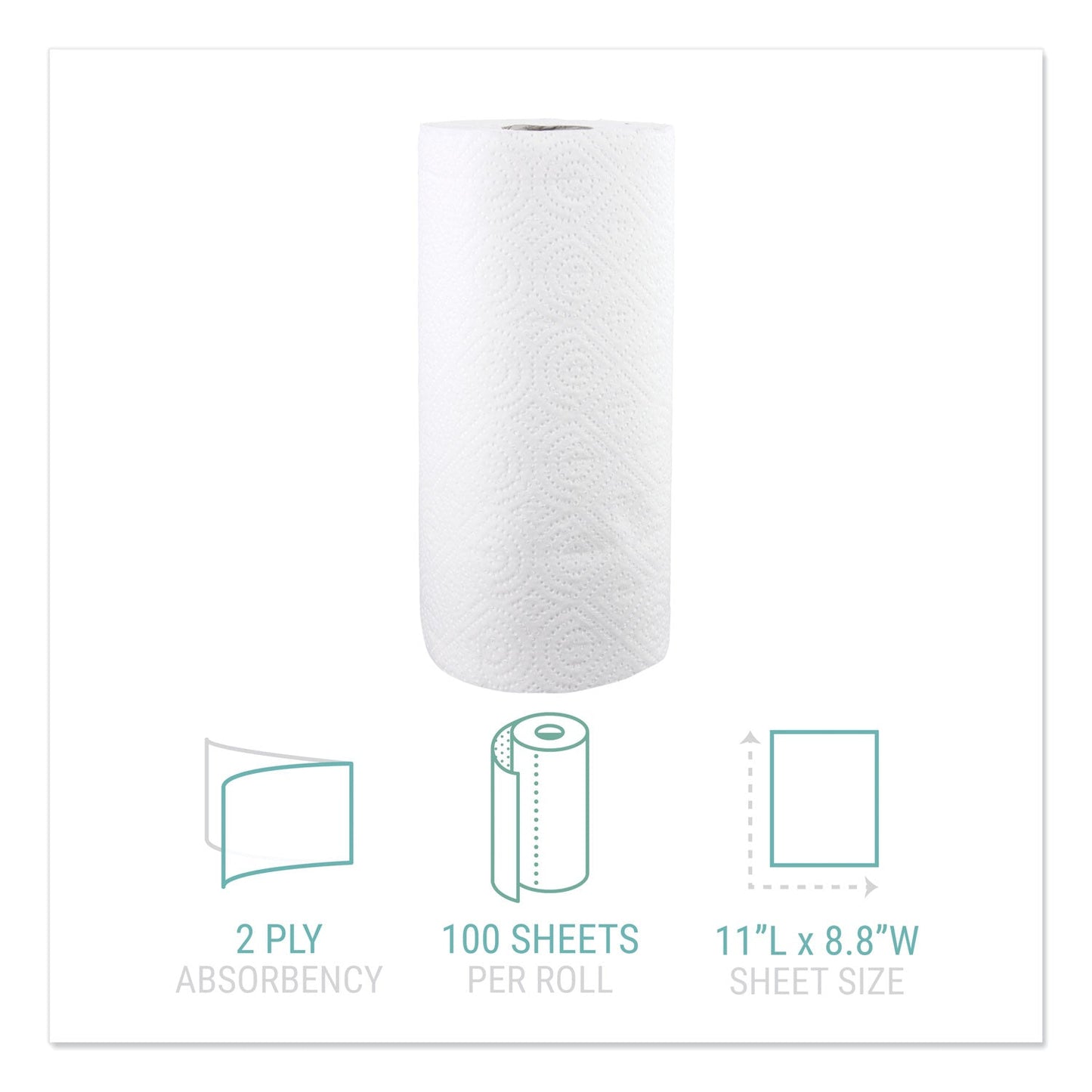 Windsoft Kitchen Roll Towels, 2-Ply, 11 x 8.8, White, 100/Roll